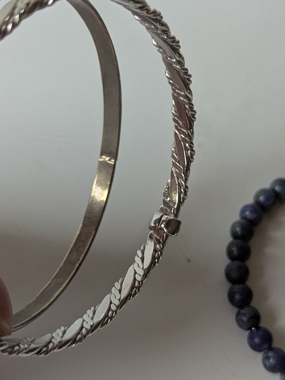 Silvertone and Blue Beaded Stackable Bracelet Set - Picture 7 of 9